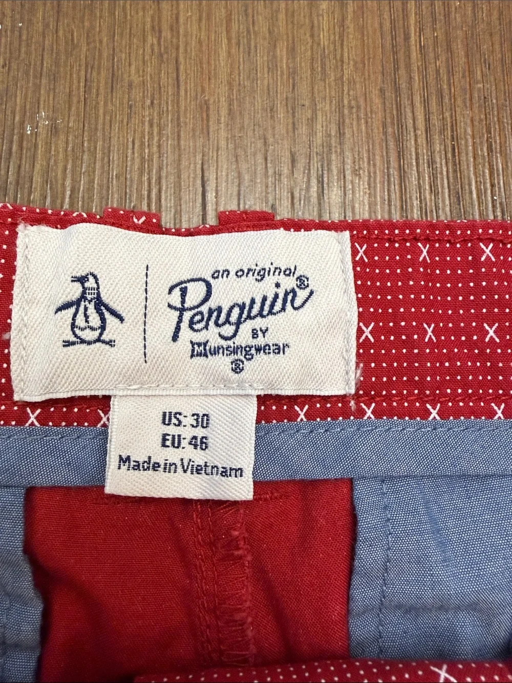 Original Penguin Red Micro-X Pattern Flat-Front Shorts